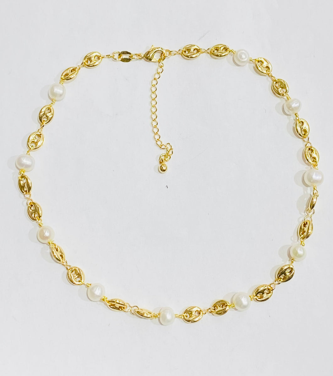 Pearl and Puffed  Mariner link Necklace