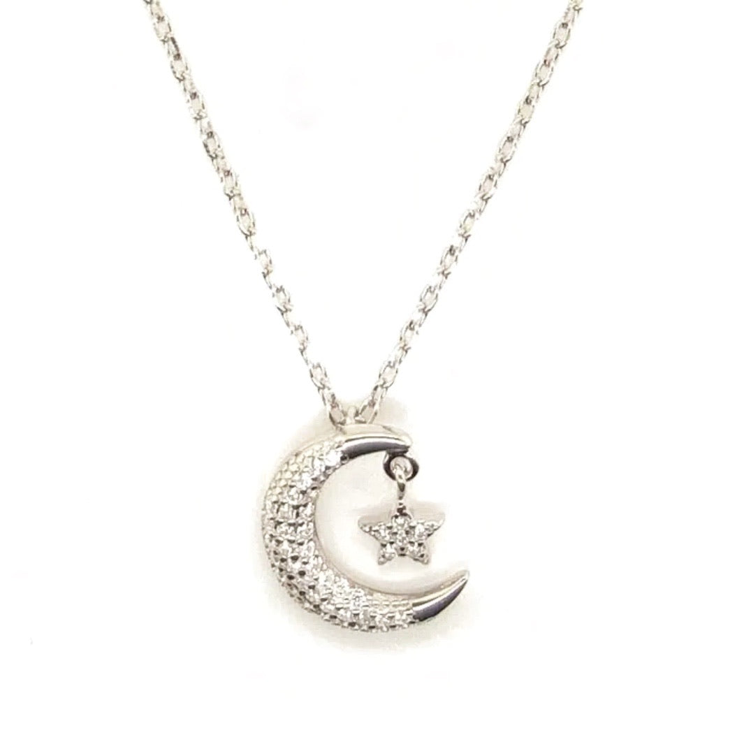 Crescent Moon & Star Cz Necklace