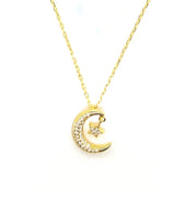 Crescent Moon & Star Cz Necklace