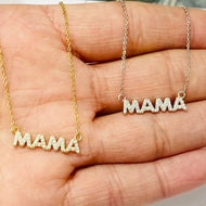 Pave Mama Script Necklace